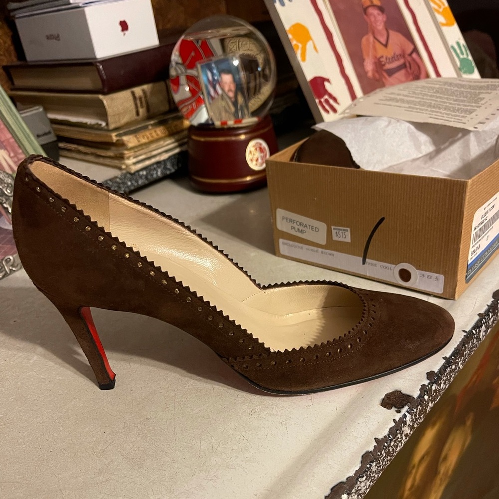Christian Louboutin brown suede leather pumps
